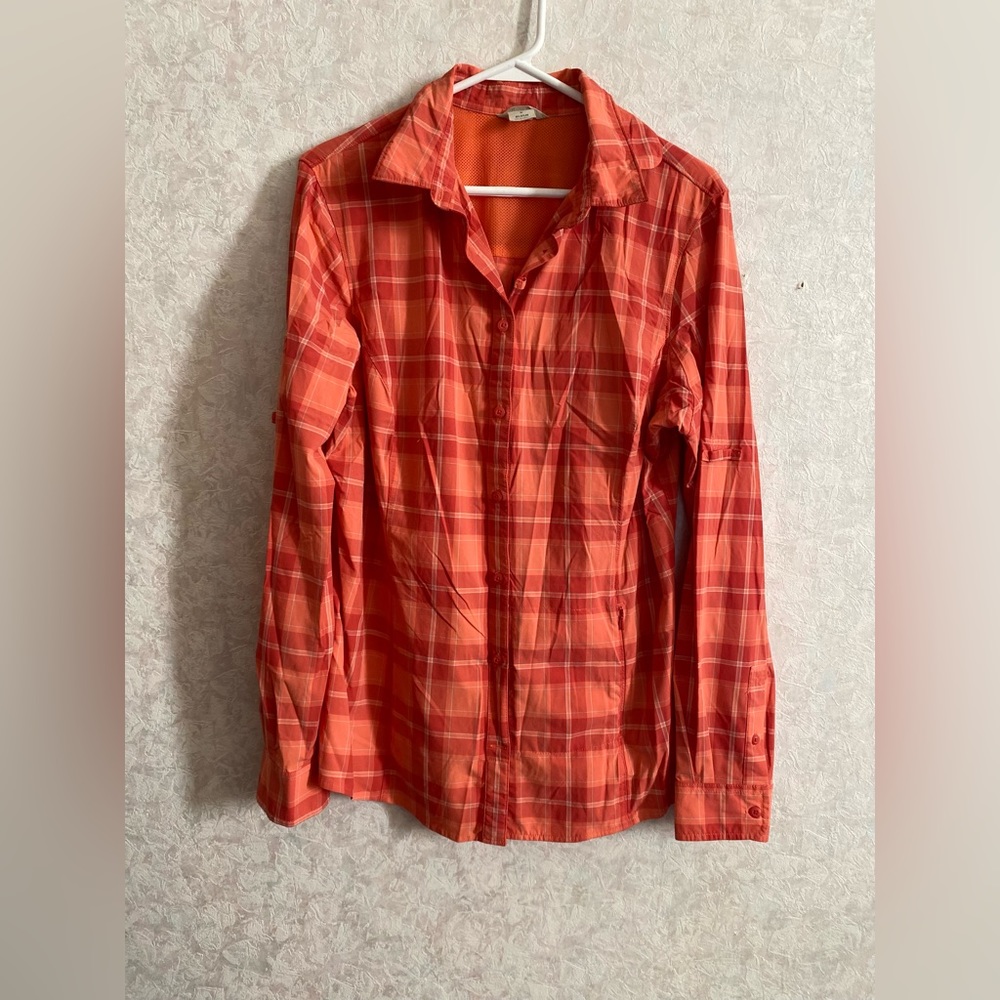 Duluth Trading Co women's large long sleeve plaid button down top